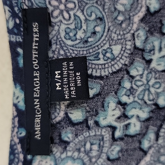 American Eagle Outfitters Blue Print Peasant Style Mini Dress M - Picture 7 of 15